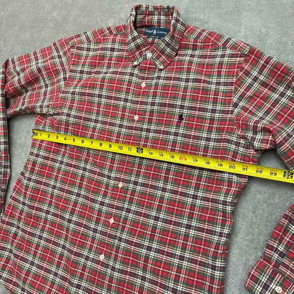 Vintage Ralph Lauren Polo Button Down Plaid Red Tartan Custom Fit Size Large - Picture 5 of 7